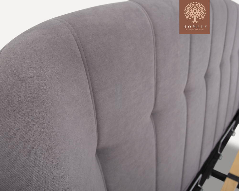 LIERI | LIT DOUBLE EN TISSU ANTI-TACHES CAPITONNÉ AVEC SOMMIER COFFRE