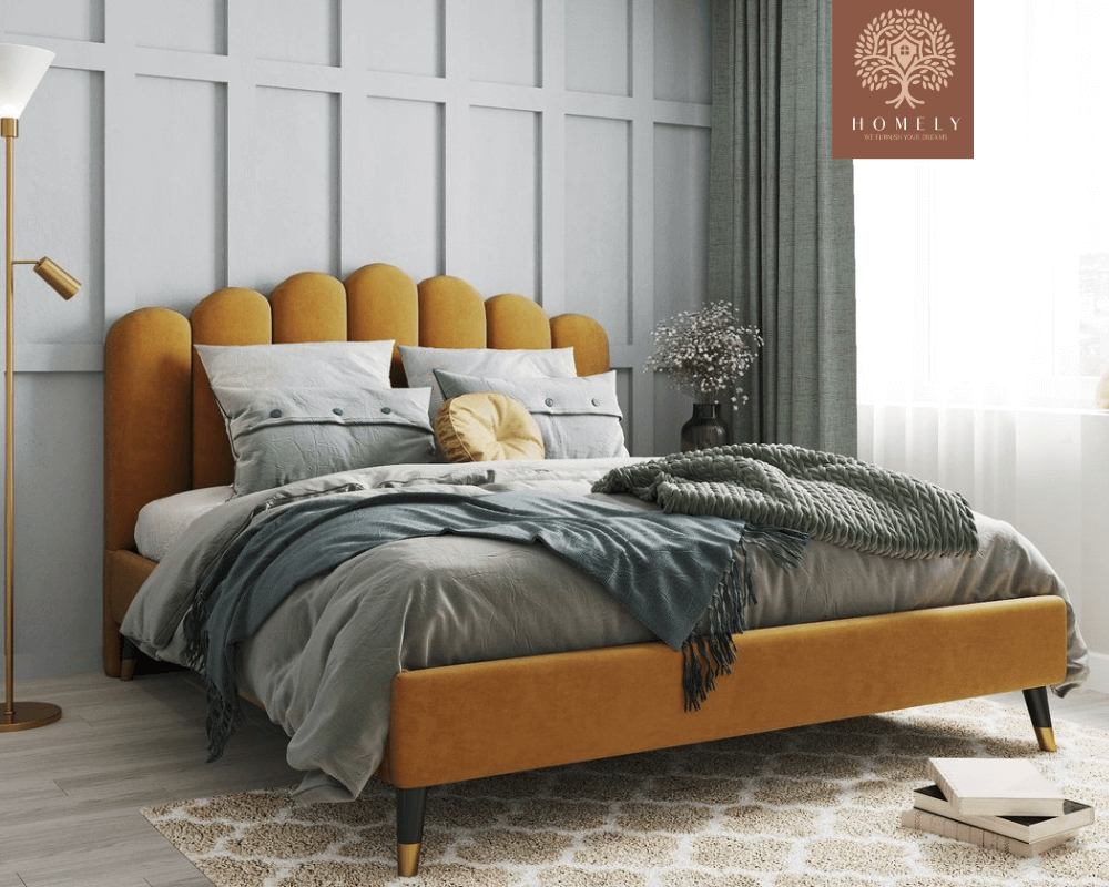 LIEL | LIT DOUBLE EN TISSU ANTI-TACHES CAPITONNÉ AVEC SOMMIER COFFRE