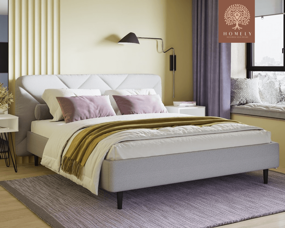 Wesmar | LIT DOUBLE EN TISSU ANTI-TACHES CAPITONNÉ AVEC SOMMIER COFFRE