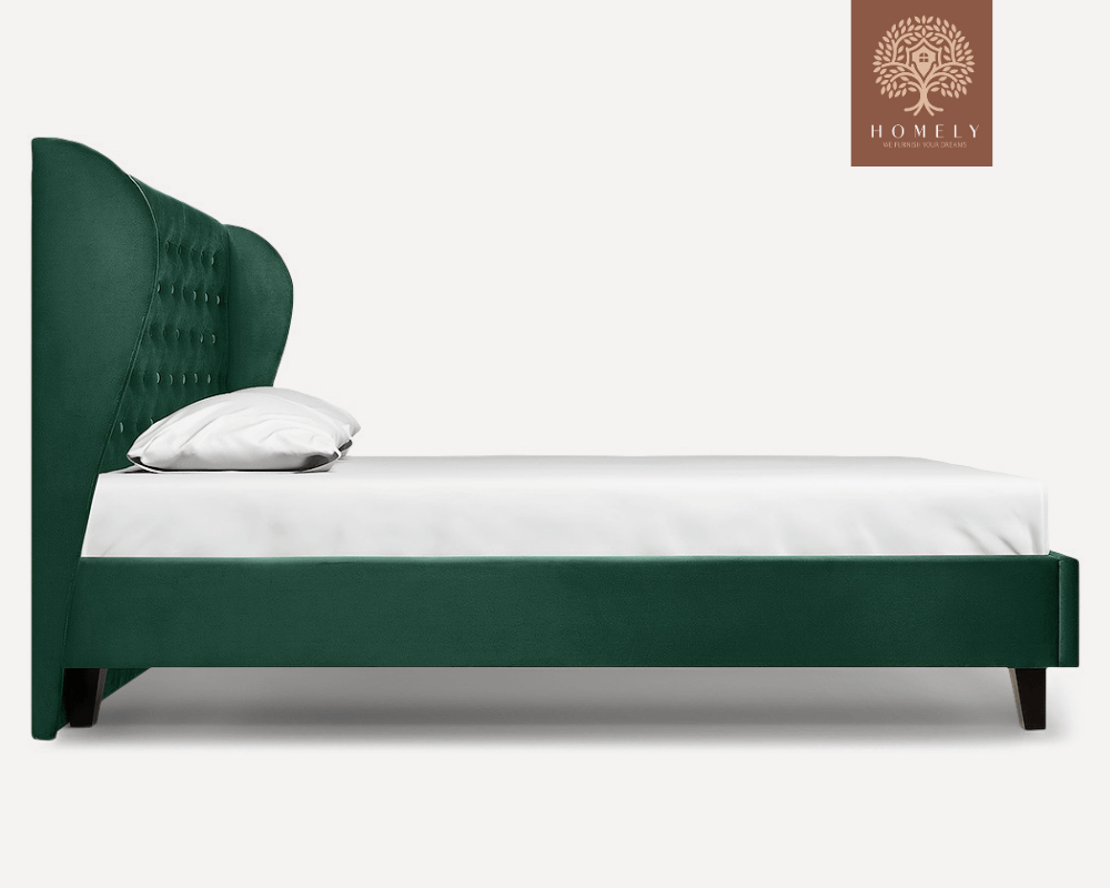 VIENNOIS | LIT DOUBLE EN TISSU ANTI-TACHES CAPITONNÉ AVEC SOMMIER COFFRE