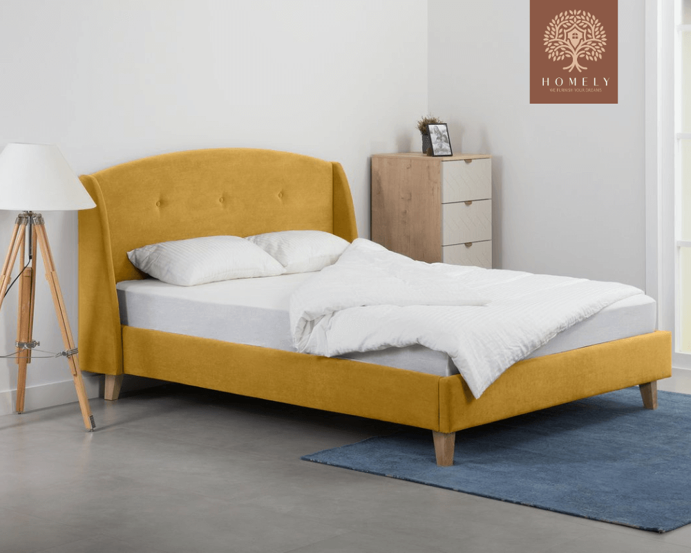 TAYLORY | LIT DOUBLE EN TISSU ANTI-TACHES CAPITONNÉ AVEC SOMMIER COFFRE