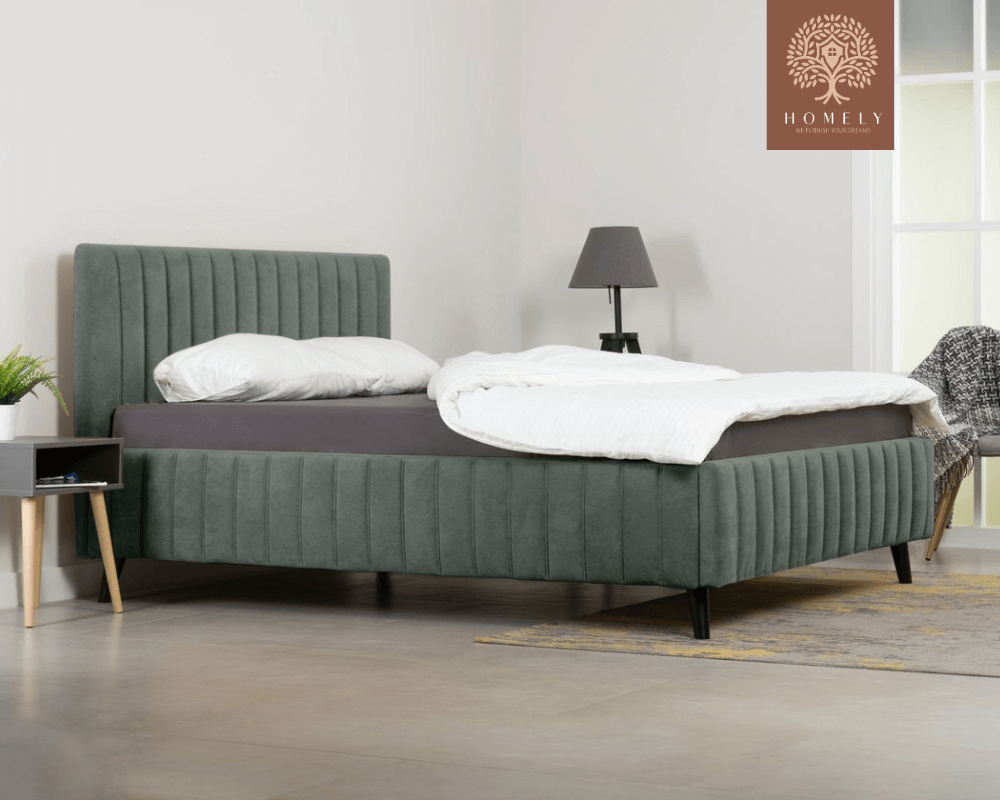 MARKFUL | LIT DOUBLE EN TISSU ANTI-TACHES CAPITONNÉ AVEC SOMMIER COFFRE