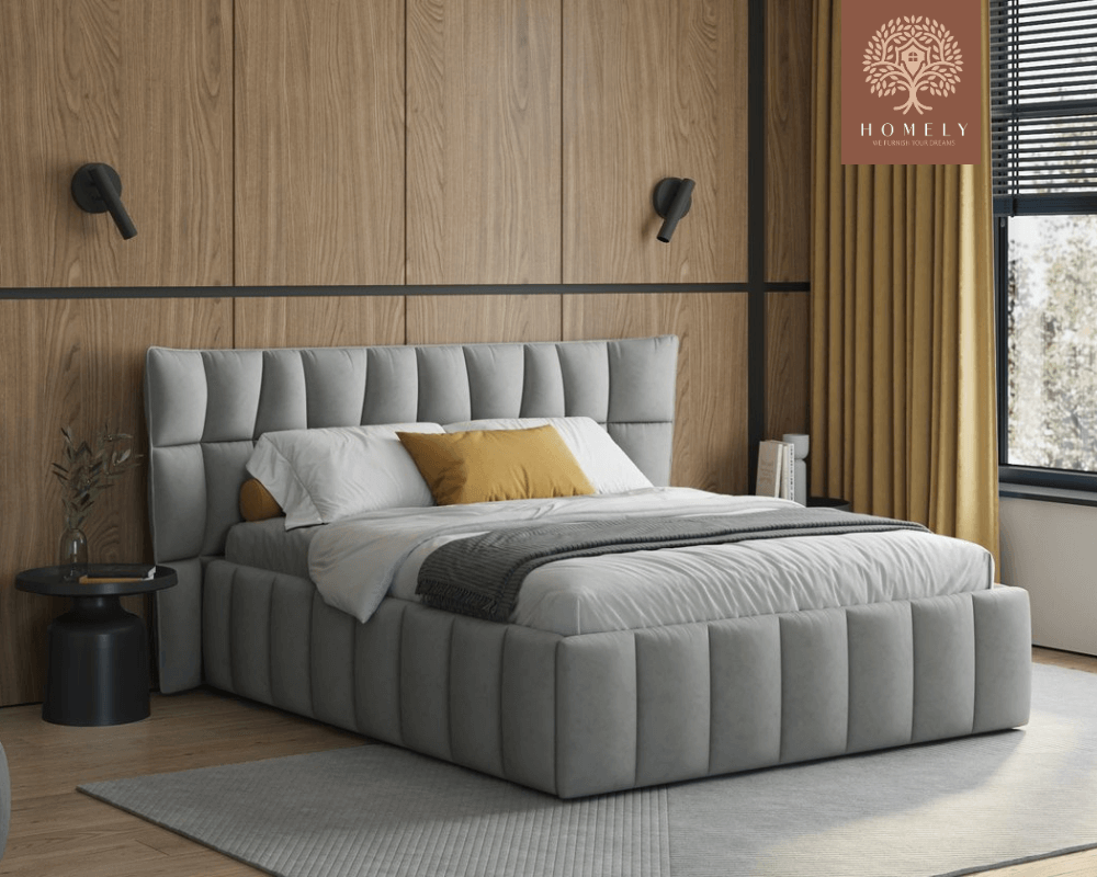 DIAMAND | LIT DOUBLE EN TISSU ANTI-TACHES CAPITONNÉ AVEC SOMMIER COFFRE