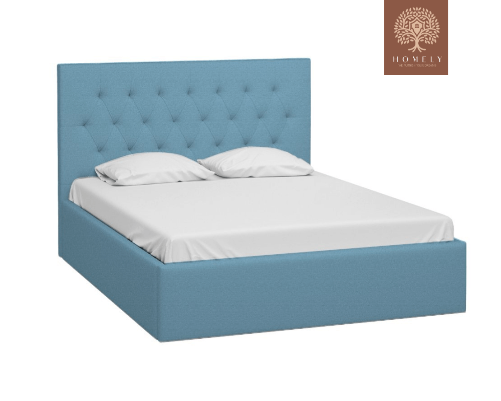 RAVERTY | LIT DOUBLE EN TISSU ANTI-TACHES CAPITONNÉ AVEC SOMMIER COFFRE