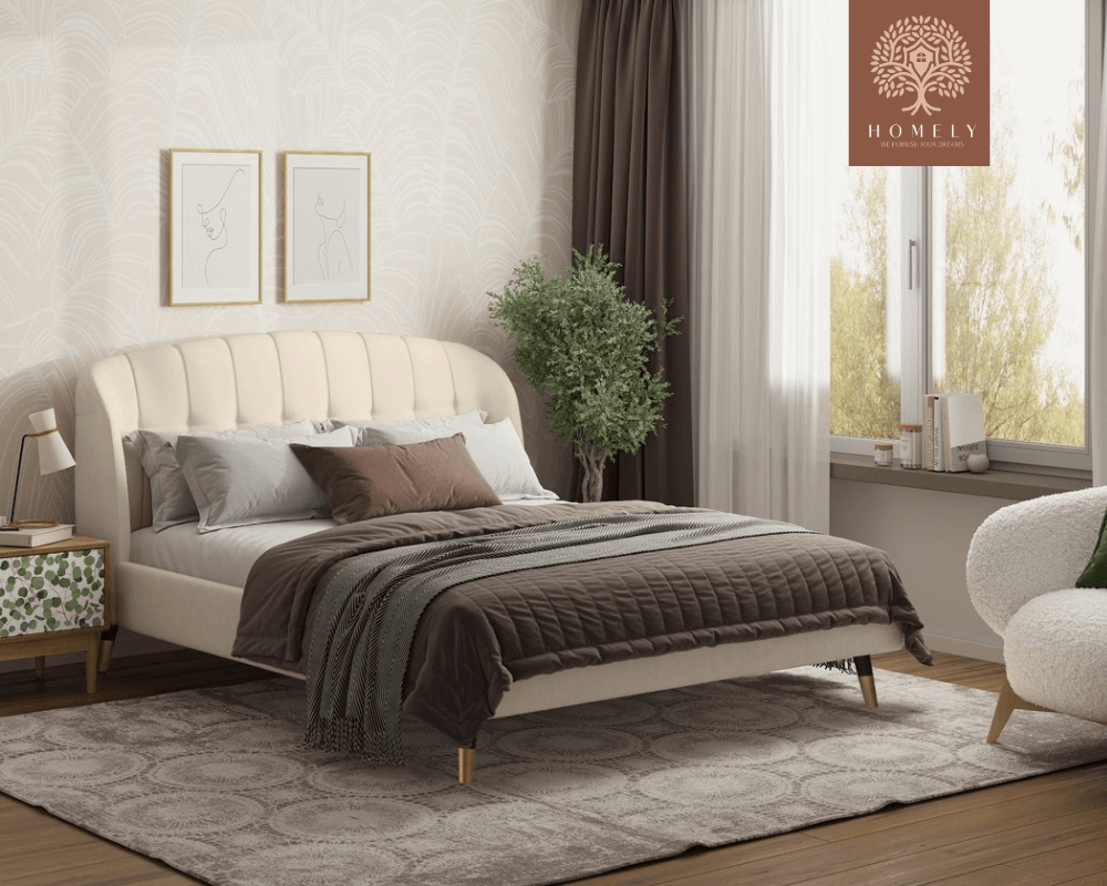 LIERI | LIT DOUBLE EN TISSU ANTI-TACHES CAPITONNÉ AVEC SOMMIER COFFRE