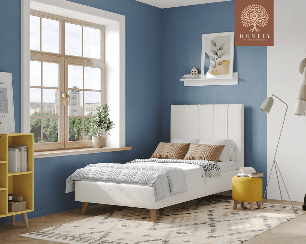 SHARON | LIT EN TISSU ANTI-TACHES CAPITONNÉ AVEC SOMMIER COFFRE