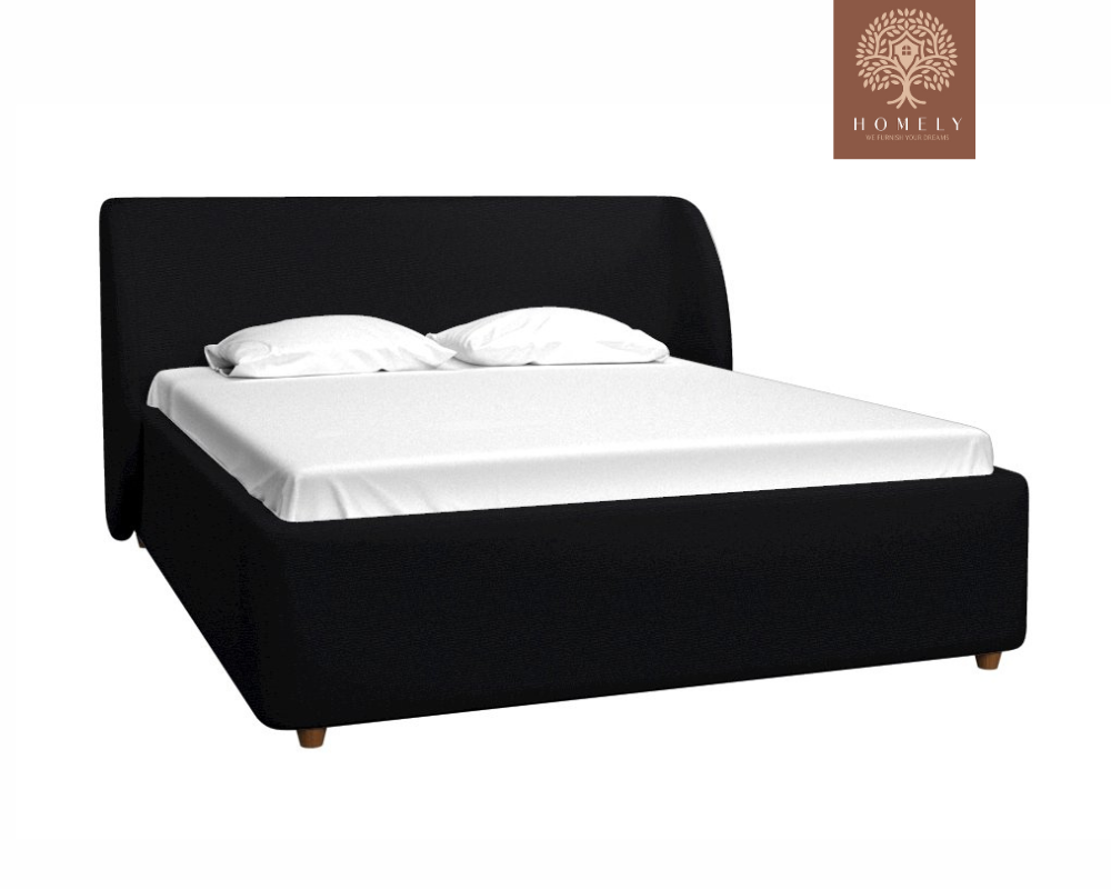 YUNA | LIT DOUBLE EN TISSU ANTI-TACHES CAPITONNÉ AVEC SOMMIER COFFRE