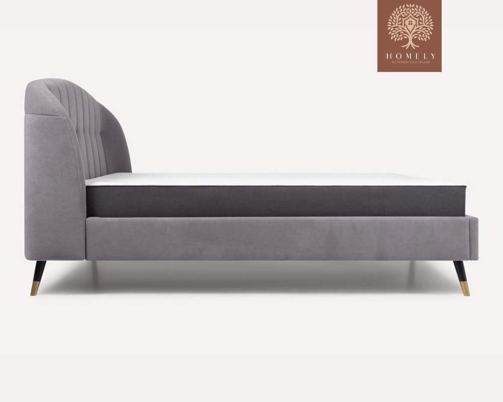 LIERI | LIT DOUBLE EN TISSU ANTI-TACHES CAPITONNÉ AVEC SOMMIER COFFRE