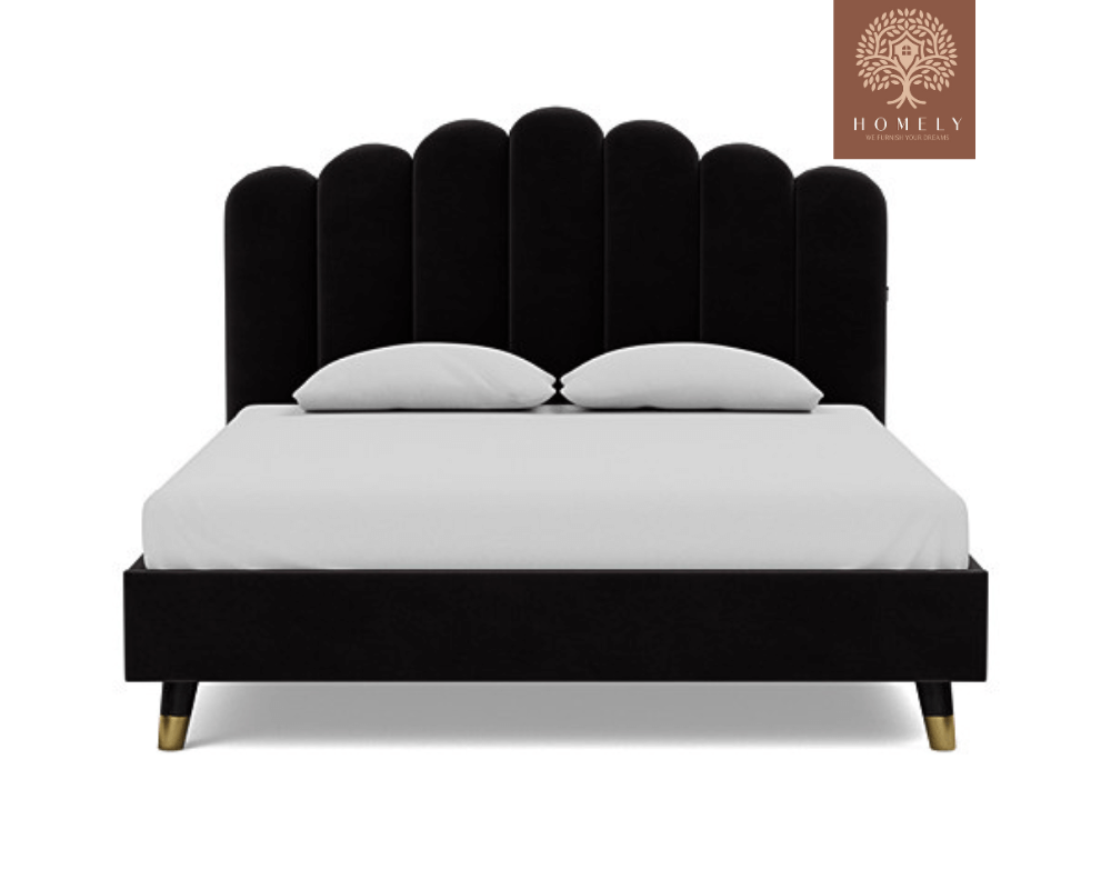 LIEL | LIT DOUBLE EN TISSU ANTI-TACHES CAPITONNÉ AVEC SOMMIER COFFRE