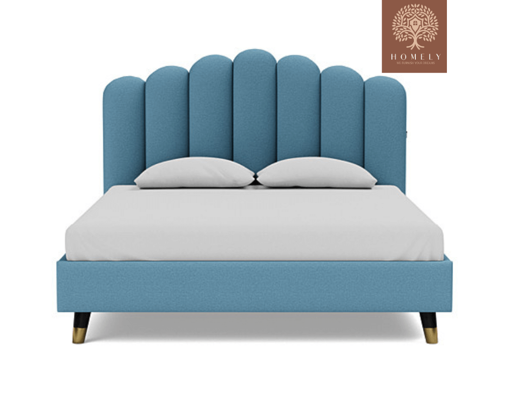 LIEL | LIT DOUBLE EN TISSU ANTI-TACHES CAPITONNÉ AVEC SOMMIER COFFRE