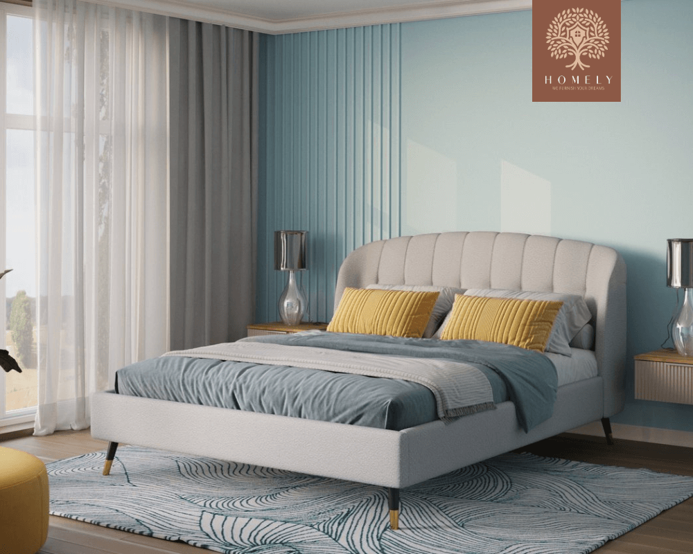 LIERI | LIT DOUBLE EN TISSU ANTI-TACHES CAPITONNÉ AVEC SOMMIER COFFRE