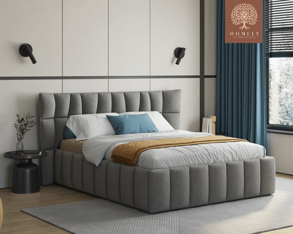 DIAMAND | LIT DOUBLE EN TISSU ANTI-TACHES CAPITONNÉ AVEC SOMMIER COFFRE