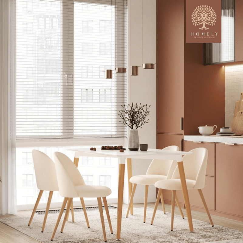 OSCAR CHAISE MODERNE CAPITONNÉE EN VELOURS ANTI-TACHE PIEDS EN BOIS ROUGE