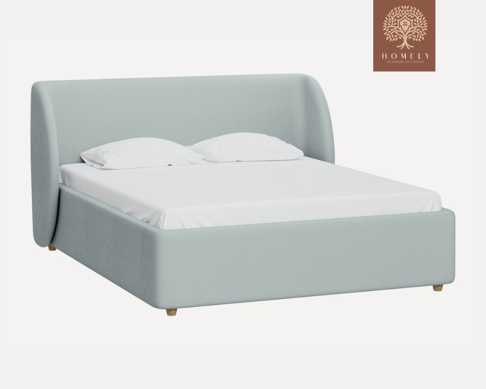 YUNA | LIT DOUBLE EN TISSU ANTI-TACHES CAPITONNÉ AVEC SOMMIER COFFRE