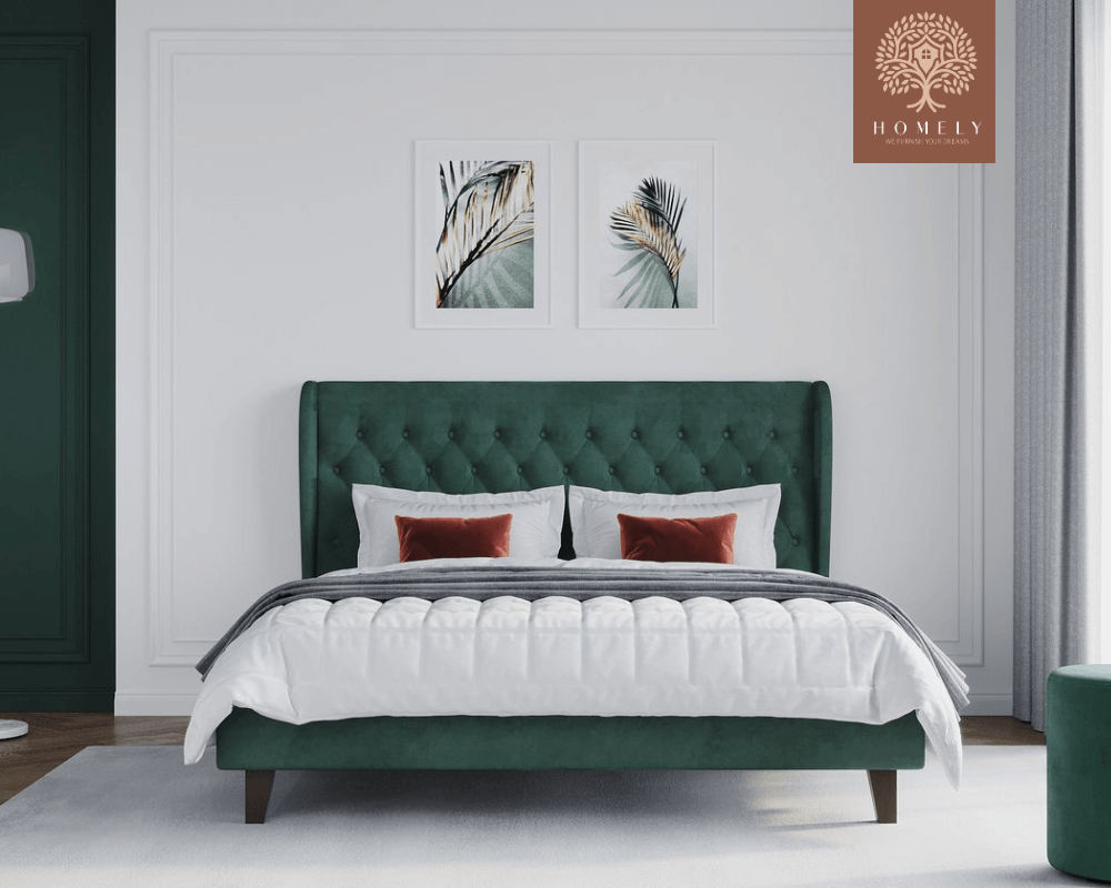 VIENNOIS | LIT DOUBLE EN TISSU ANTI-TACHES CAPITONNÉ AVEC SOMMIER COFFRE