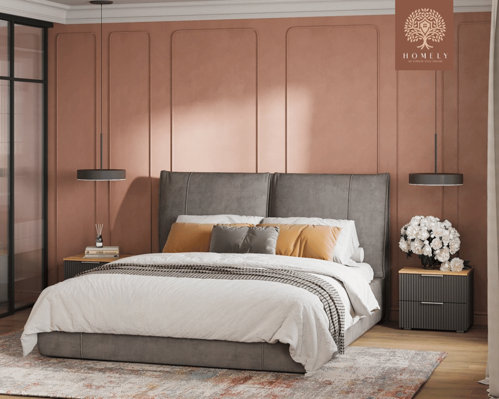 VILLOR | LIT DOUBLE EN TISSU ANTI-TACHES CAPITONNÉ