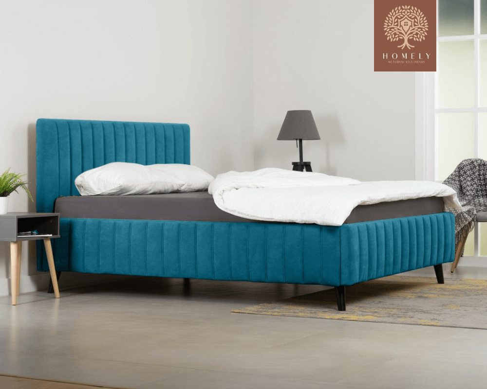 MARKFUL | LIT DOUBLE EN TISSU ANTI-TACHES CAPITONNÉ AVEC SOMMIER COFFRE