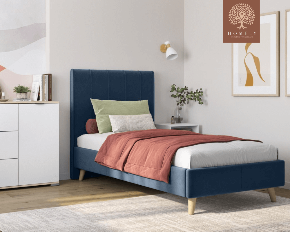 SHARON | LIT EN TISSU ANTI-TACHES CAPITONNÉ AVEC SOMMIER COFFRE