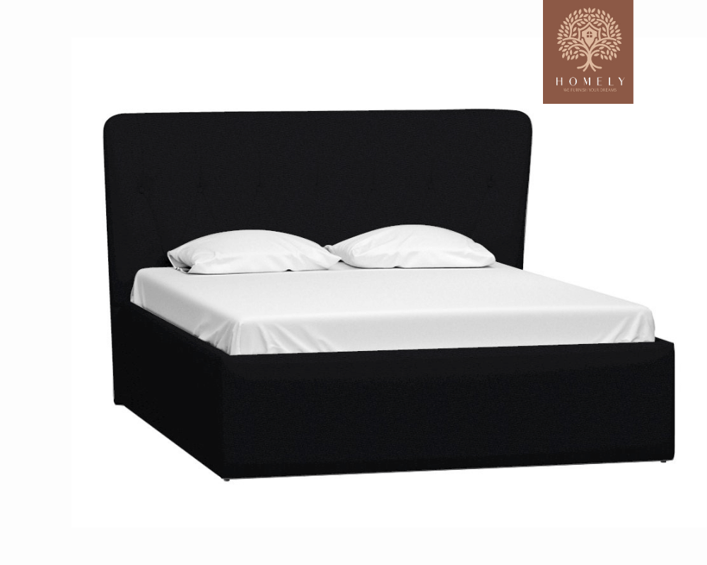 LORNE | LIT DOUBLE EN TISSU ANTI-TACHES CAPITONNÉ AVEC SOMMIER COFFRE