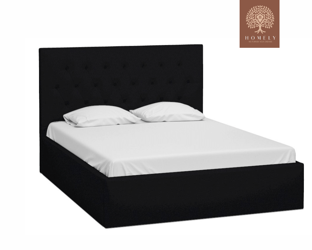 RAVERTY | LIT DOUBLE EN TISSU ANTI-TACHES CAPITONNÉ AVEC SOMMIER COFFRE