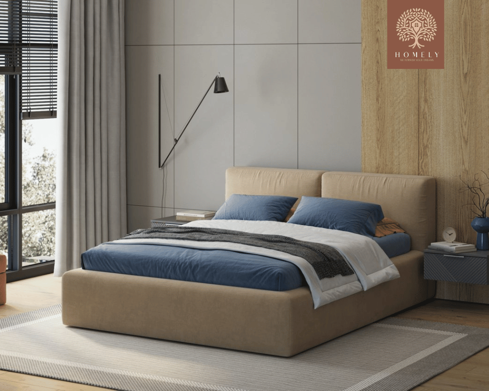 RISER | LIT DOUBLE EN TISSU ANTI-TACHES CAPITONNÉ