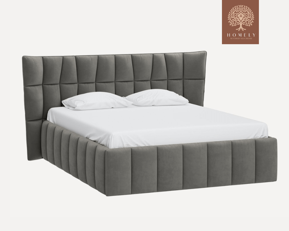 DIAMAND | LIT DOUBLE EN TISSU ANTI-TACHES CAPITONNÉ AVEC SOMMIER COFFRE