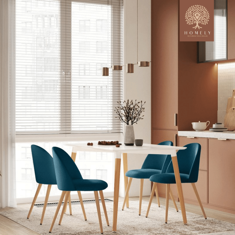 OSCAR CHAISE MODERNE CAPITONNÉE EN VELOURS ANTI-TACHE PIEDS EN BOIS ROUGE