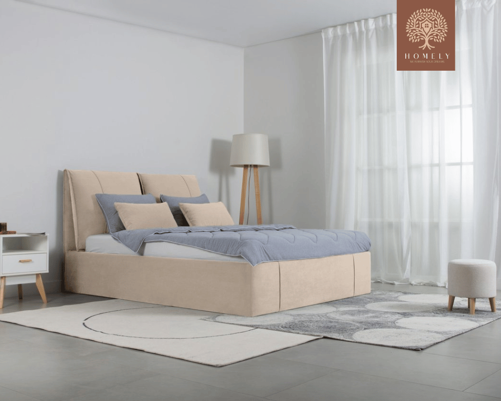 VILLOR | LIT DOUBLE EN TISSU ANTI-TACHES CAPITONNÉ