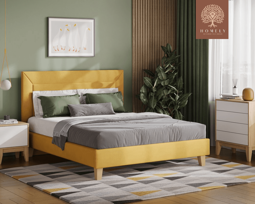 WILLEM | LIT DOUBLE EN TISSU ANTI-TACHES CAPITONNÉ AVEC SOMMIER COFFRE