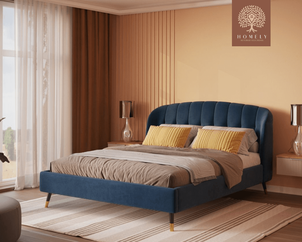 LIERI | LIT DOUBLE EN TISSU ANTI-TACHES CAPITONNÉ AVEC SOMMIER COFFRE