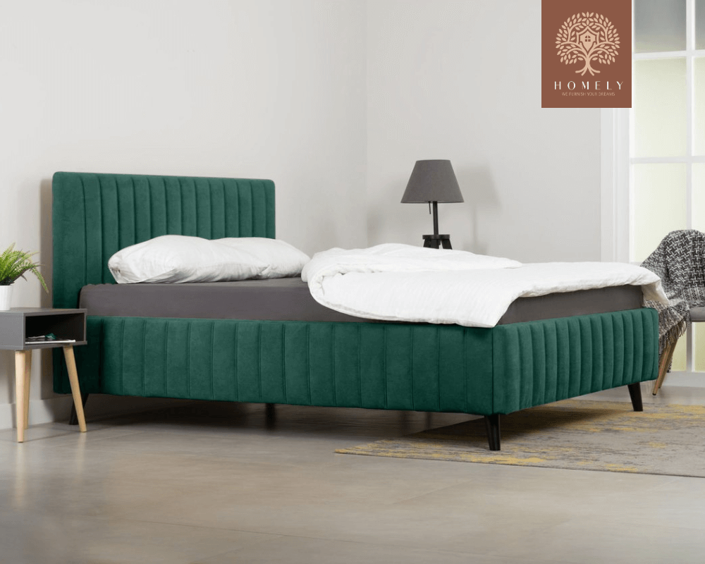 MARKFUL | LIT DOUBLE EN TISSU ANTI-TACHES CAPITONNÉ AVEC SOMMIER COFFRE