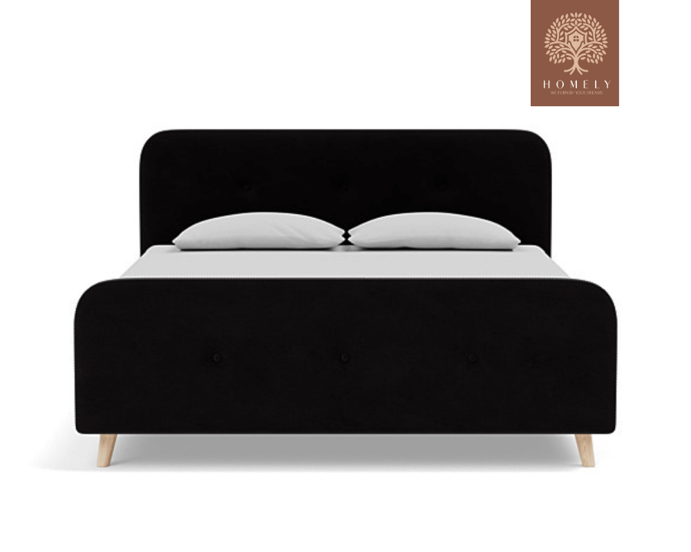 PLIDI | LIT DOUBLE EN TISSU ANTI-TACHES CAPITONNÉ AVEC SOMMIER COFFRE