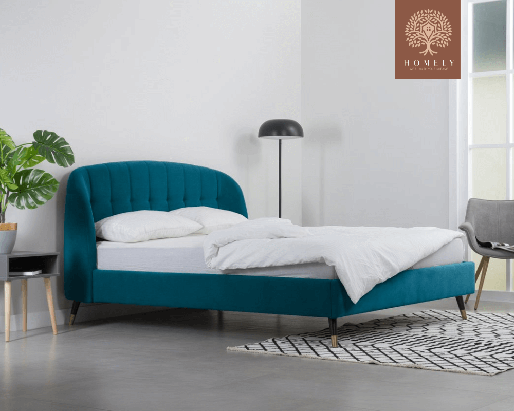 LIERI | LIT DOUBLE EN TISSU ANTI-TACHES CAPITONNÉ AVEC SOMMIER COFFRE