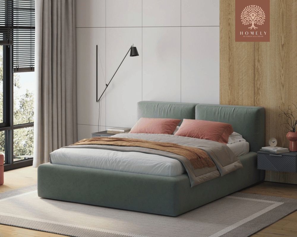 RISER | LIT DOUBLE EN TISSU ANTI-TACHES CAPITONNÉ