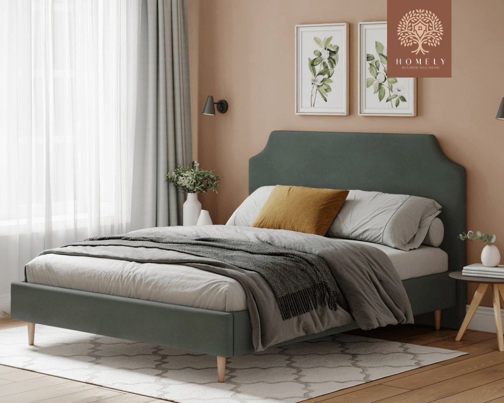 ADONA | LIT DOUBLE EN TISSU ANTI-TACHES CAPITONNÉ AVEC SOMMIER COFFRE