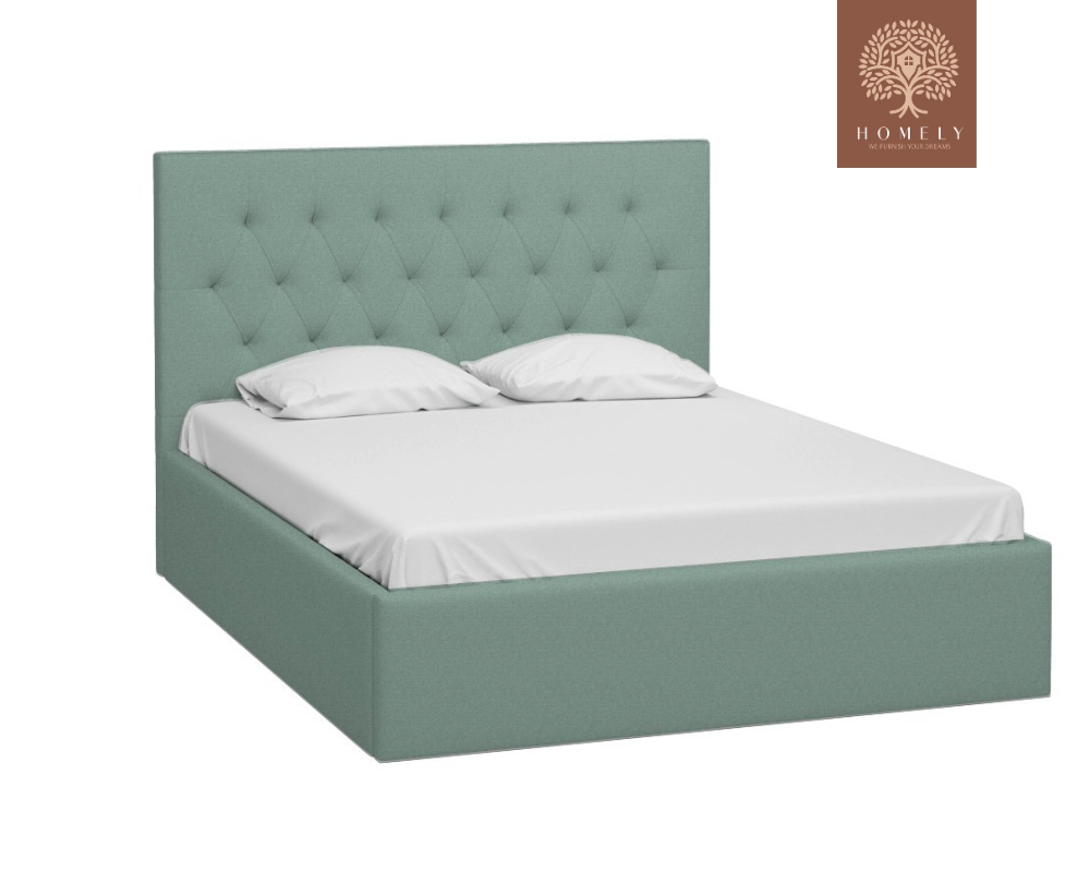 RAVERTY | LIT DOUBLE EN TISSU ANTI-TACHES CAPITONNÉ AVEC SOMMIER COFFRE