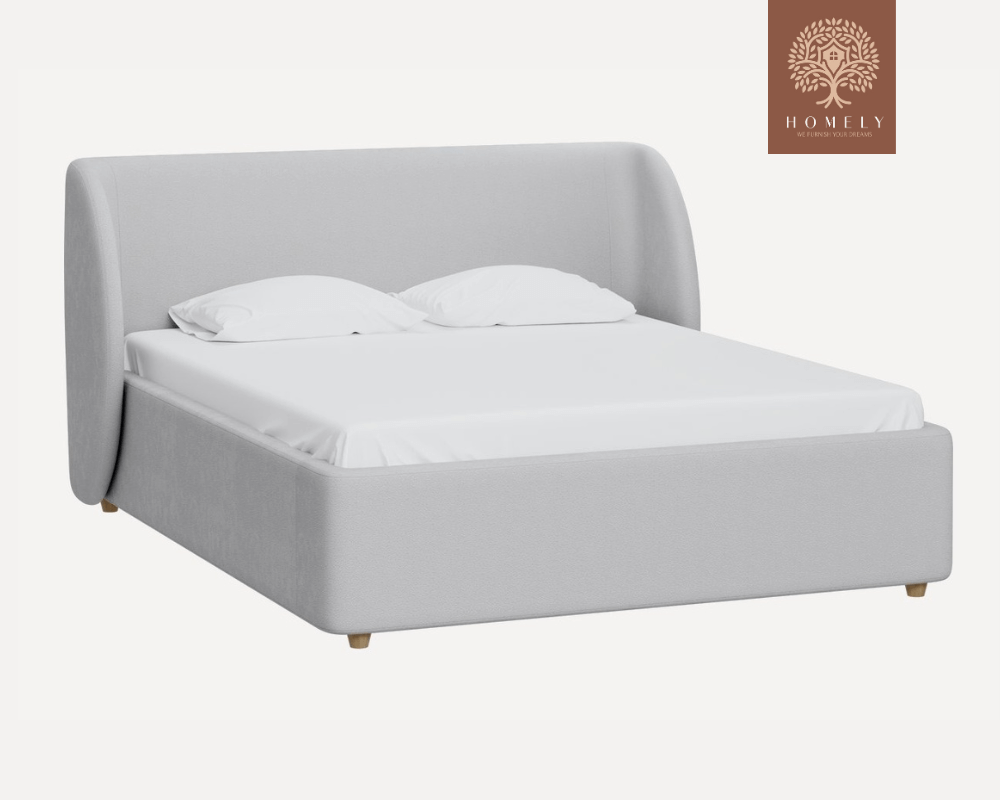 YUNA | LIT DOUBLE EN TISSU ANTI-TACHES CAPITONNÉ AVEC SOMMIER COFFRE