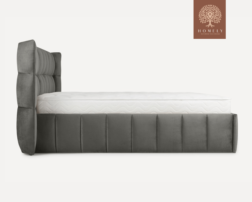 DIAMAND | LIT DOUBLE EN TISSU ANTI-TACHES CAPITONNÉ AVEC SOMMIER COFFRE