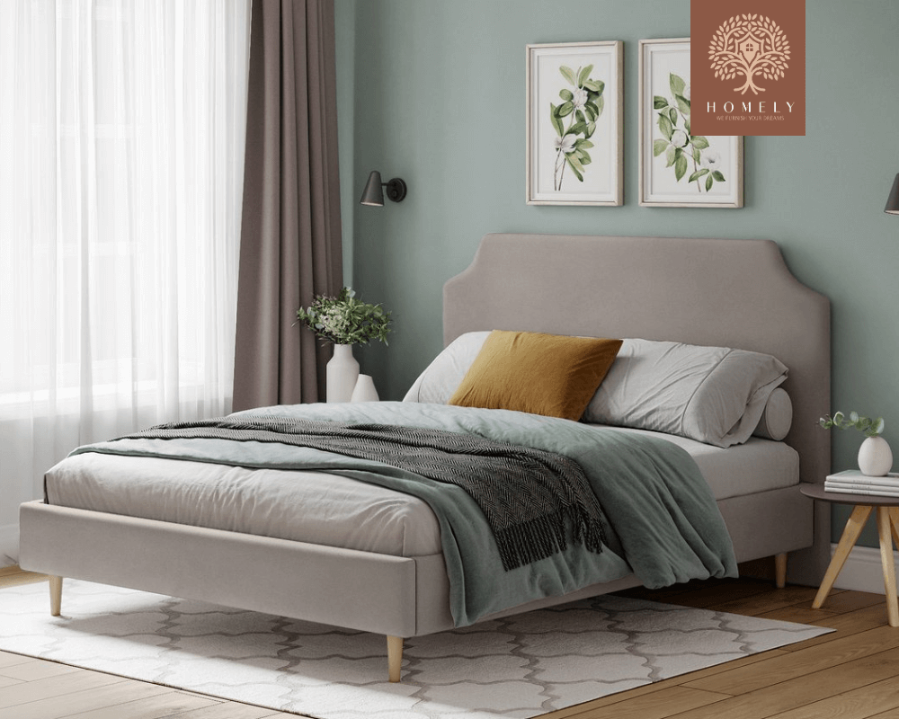 ADONA | LIT DOUBLE EN TISSU ANTI-TACHES CAPITONNÉ AVEC SOMMIER COFFRE