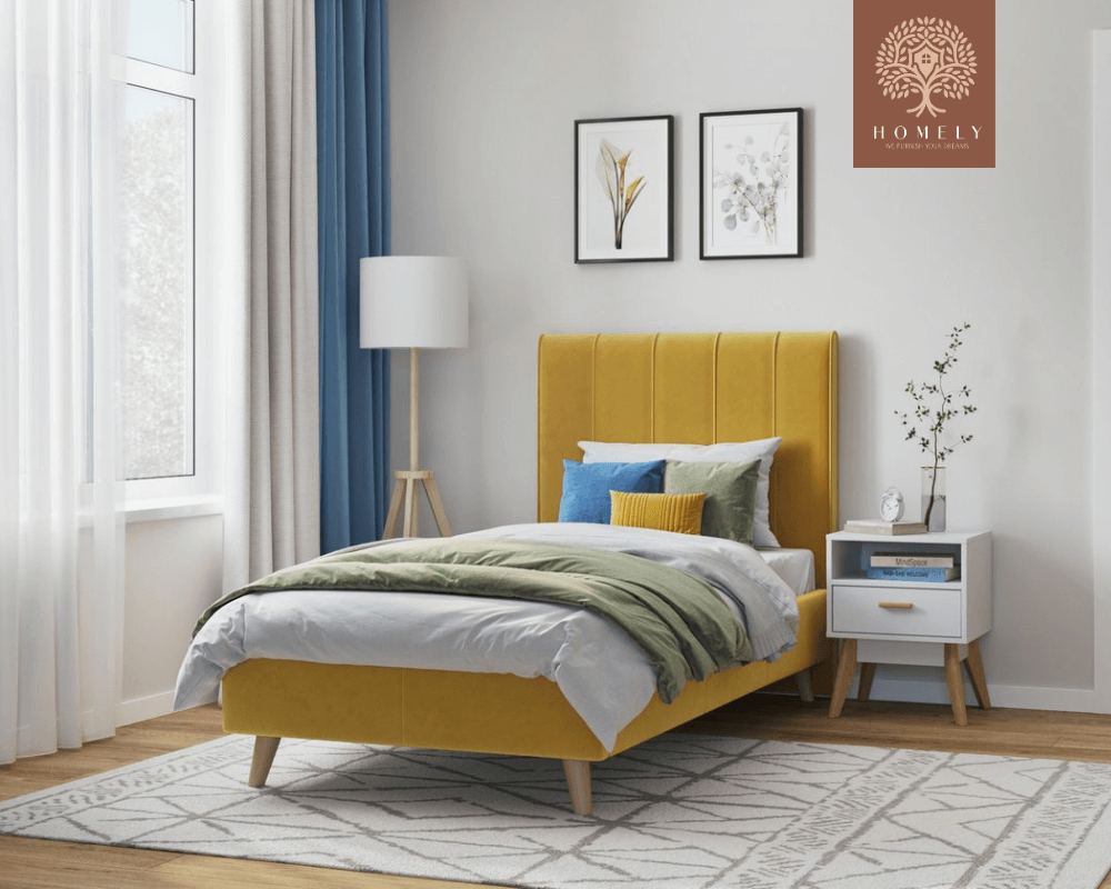 SHARON | LIT EN TISSU ANTI-TACHES CAPITONNÉ AVEC SOMMIER COFFRE