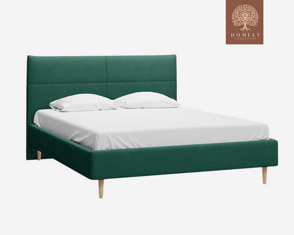 MAYTON | LIT DOUBLE EN TISSU ANTI-TACHES CAPITONNÉ AVEC SOMMIER COFFRE