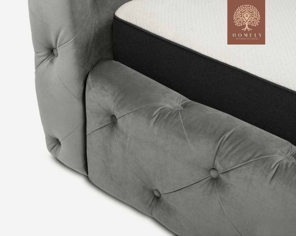 FIORI | LIT DOUBLE EN TISSU ANTI-TACHES CAPITONNÉ AVEC SOMMIER COFFRE