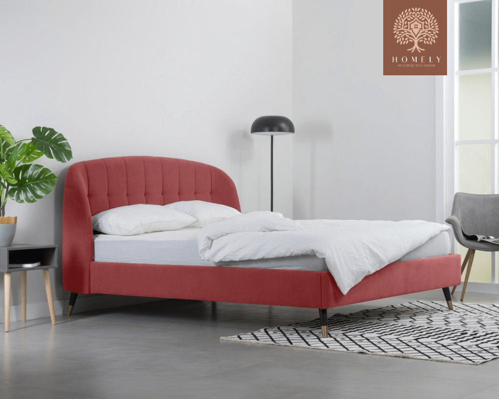 LIERI | LIT DOUBLE EN TISSU ANTI-TACHES CAPITONNÉ AVEC SOMMIER COFFRE