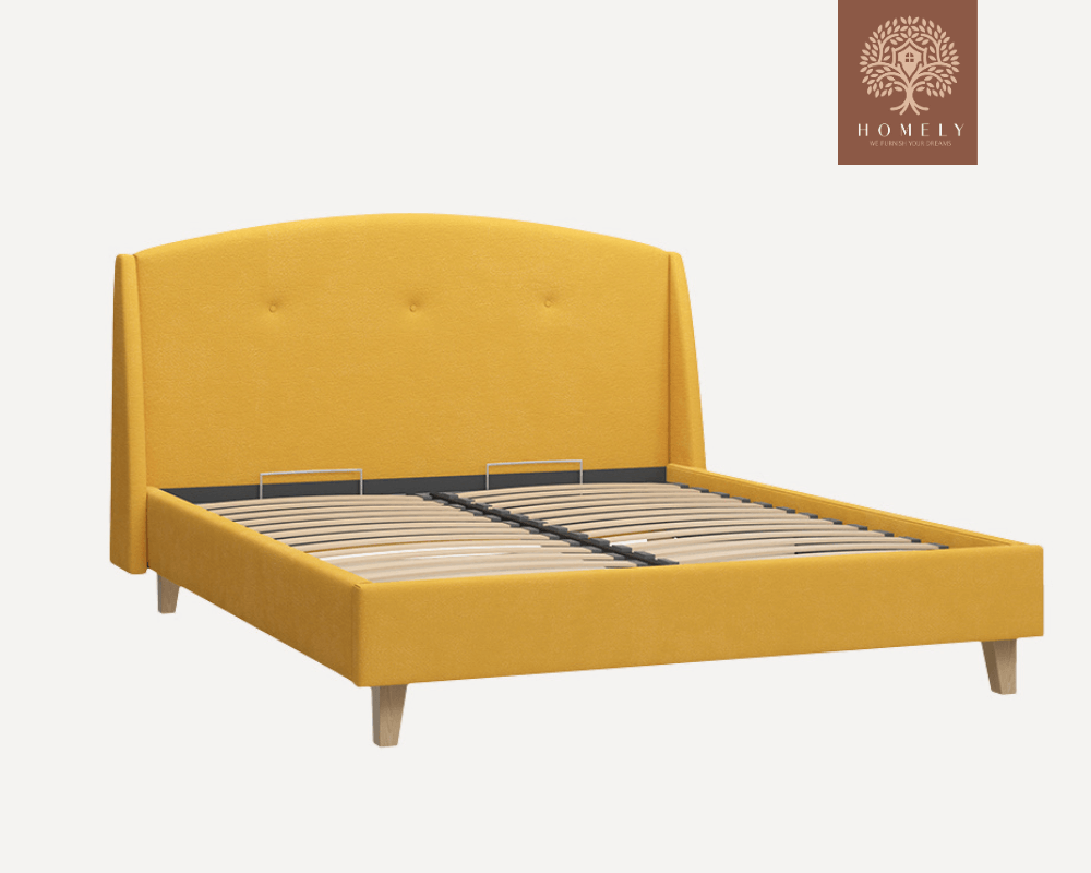 TAYLORY | LIT DOUBLE EN TISSU ANTI-TACHES CAPITONNÉ AVEC SOMMIER COFFRE