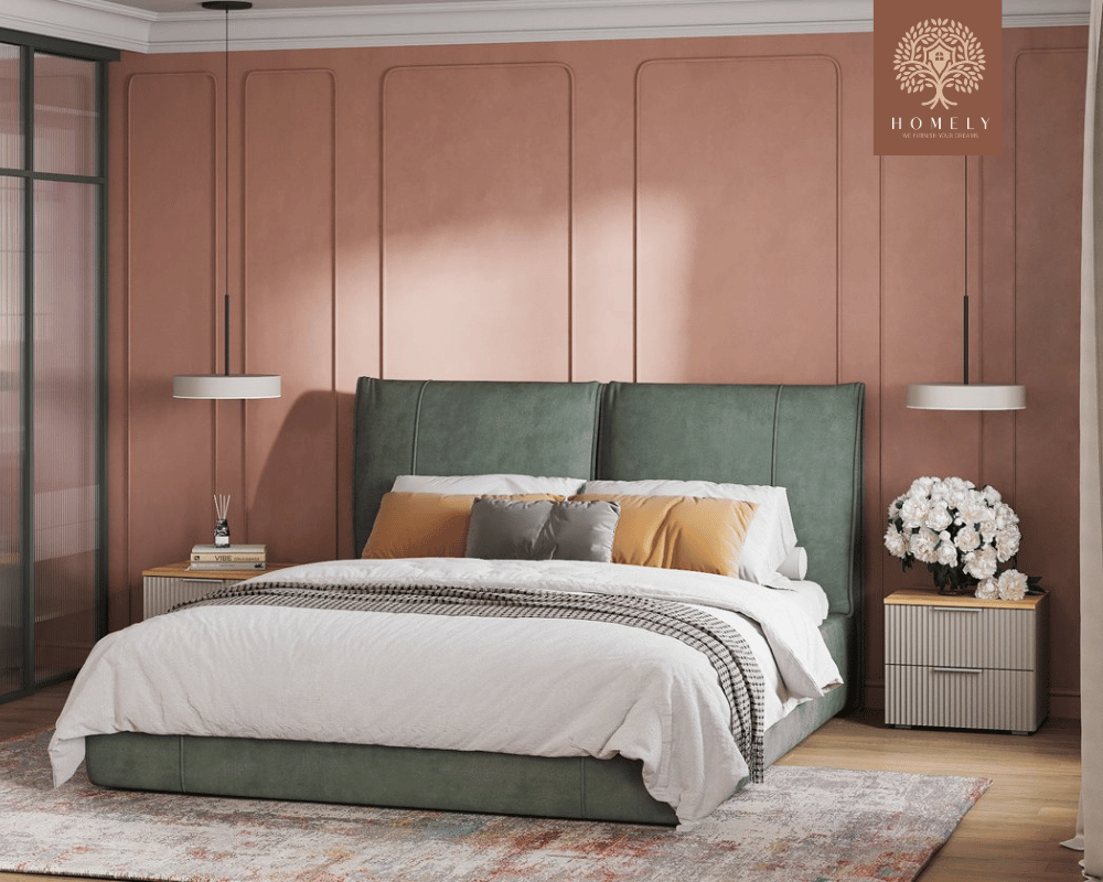 VILLOR | LIT DOUBLE EN TISSU ANTI-TACHES CAPITONNÉ