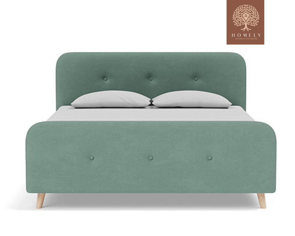 PLIDI | LIT DOUBLE EN TISSU ANTI-TACHES CAPITONNÉ AVEC SOMMIER COFFRE