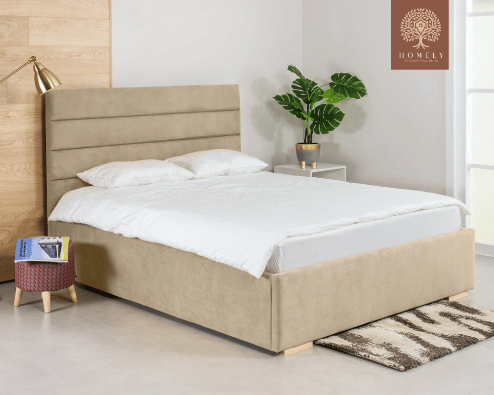 LOISON | LIT DOUBLE EN TISSU ANTI-TACHES CAPITONNÉ