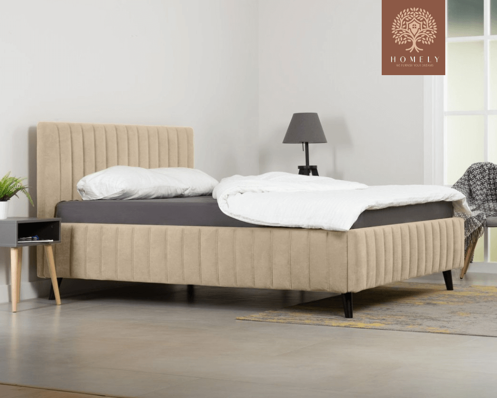 MARKFUL | LIT DOUBLE EN TISSU ANTI-TACHES CAPITONNÉ AVEC SOMMIER COFFRE