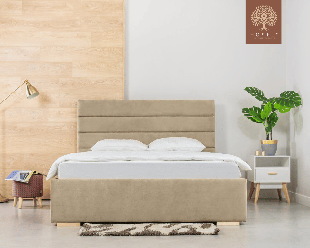 LOISON | LIT DOUBLE EN TISSU ANTI-TACHES CAPITONNÉ