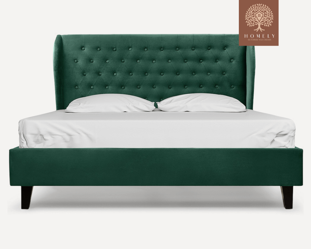 VIENNOIS | LIT DOUBLE EN TISSU ANTI-TACHES CAPITONNÉ AVEC SOMMIER COFFRE